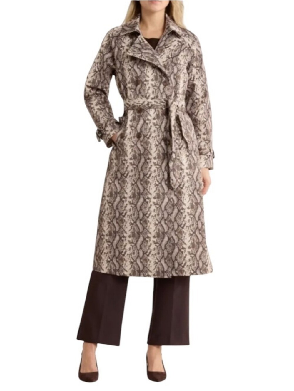 Rebecca Minkoff Snakeskin Animal Print Trench Rain Coat Size Medium Longline NWT